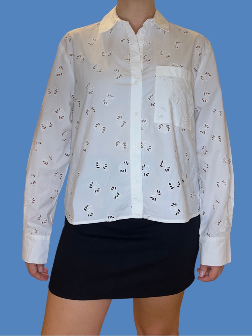 Maje White Eyelet Embroidered Button-Down Shirt